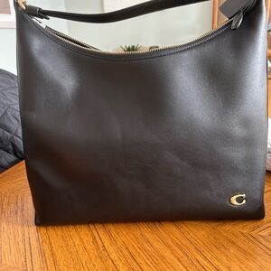 New Coach Black Leather Shoulder Bag with Gold Accent and Wallet